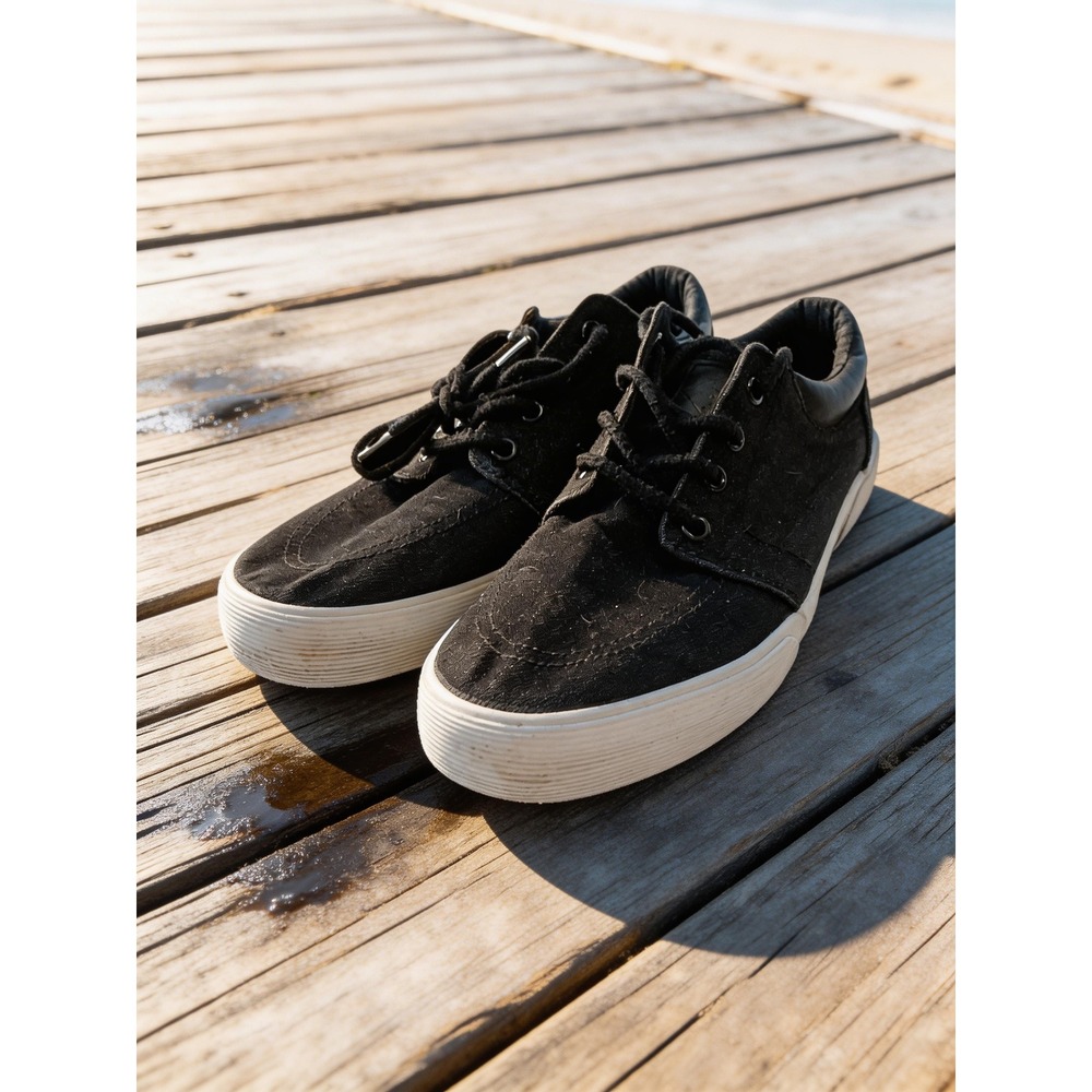 St Johns Bay Bryce Mens 8.5 Black Denim Low Top Sneakers 016-6156‎ Skate Shoes